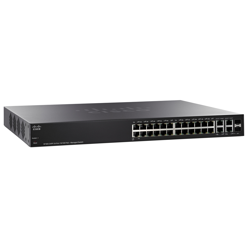 Cisco SF300-24P 24-Port 10/100 PoE Managed Switch with Gigabit Uplinks