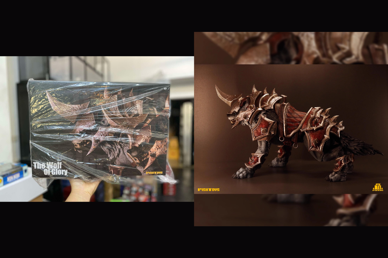 [พร้อมส่ง] Fish toys (D20 Studio) Glory Wolf หมาป่าชุดเกราะถอดได้ 38ซม.- B : Red Silver Armor Gray Wolf Set HY-031