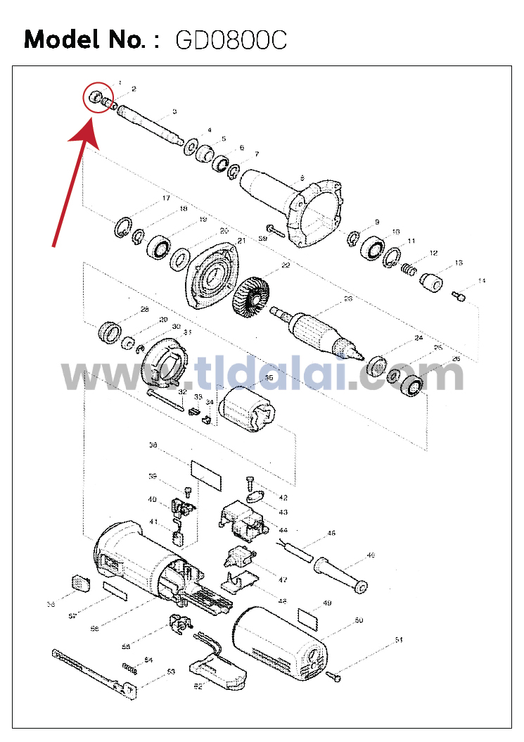 น็อตปากจับดอก (แท้) หินเจียรแกน Makita มากีต้า รุ่น GD0800C #1 (763645-2) (อะไหล่แท้100%)