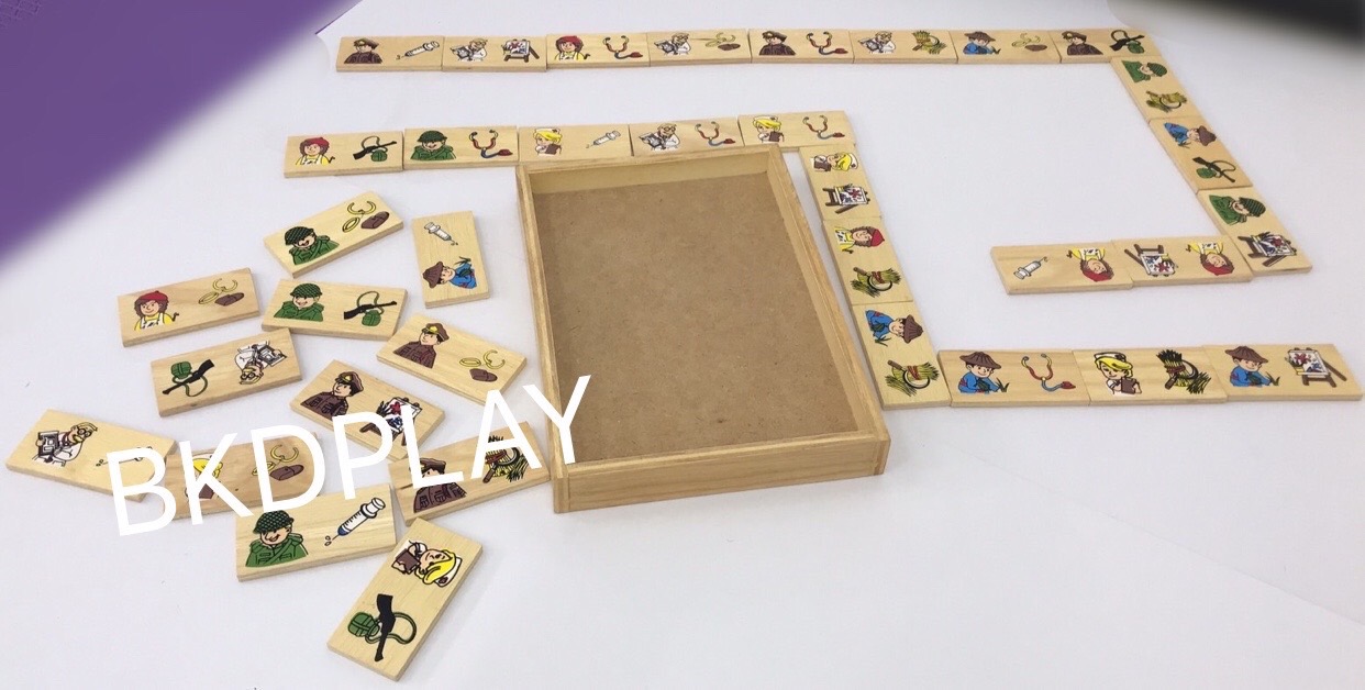 01128 ของเล่น, โดมิโนอาชีพ จับคู่อาชีพ เครื่องมือ, ของเล่นไม้, ของเล่นเสริมพัฒนาการ, ของเล่นเด็กอนุบาล, สื่อการสอนเด็กอนุบาล