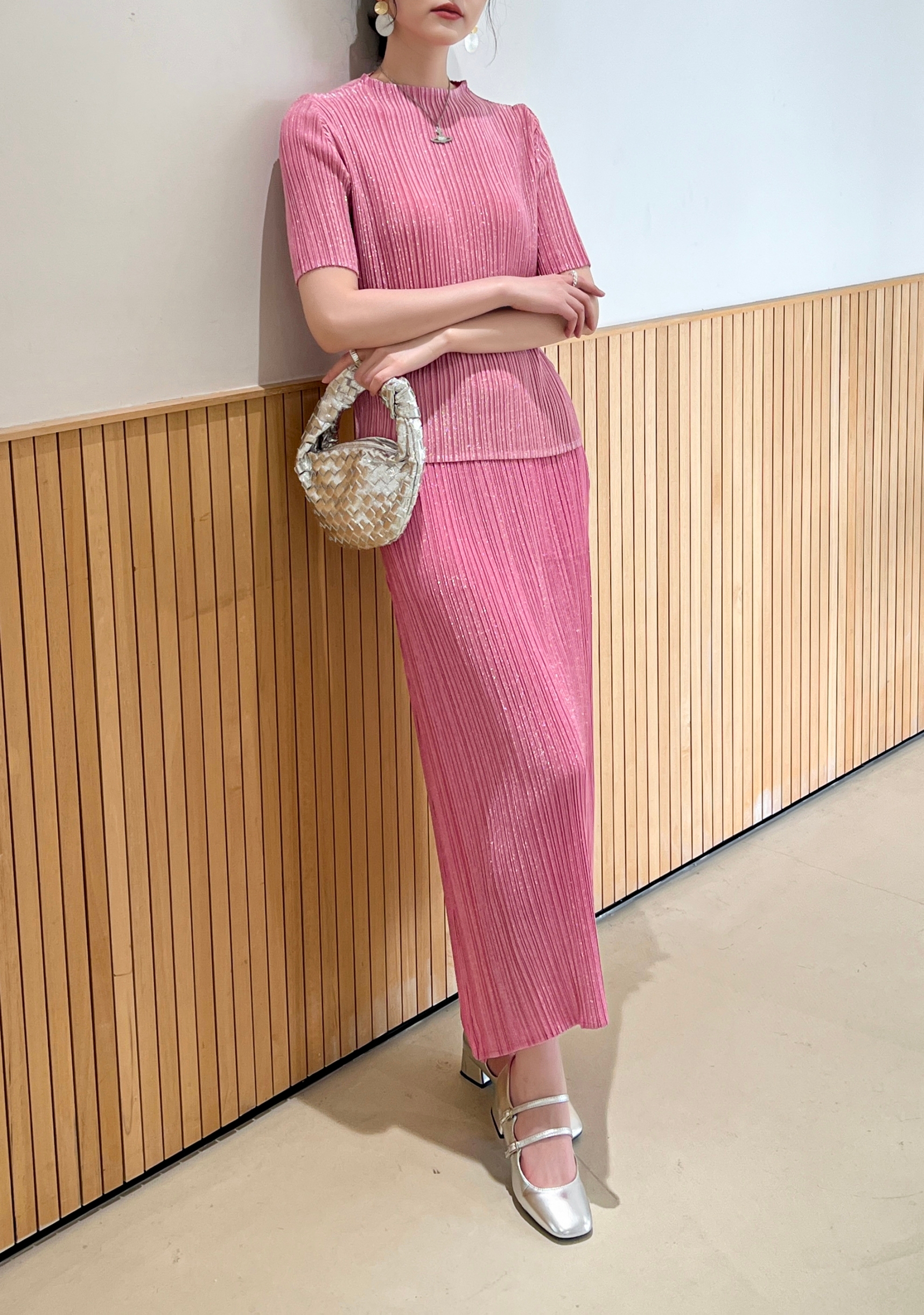 2MUAY รุ่น GJO3737 /GJO3738 เซ็ตพลีทคุณภาพ GLITTER PLEATED SET 7 สี FREE SIZE