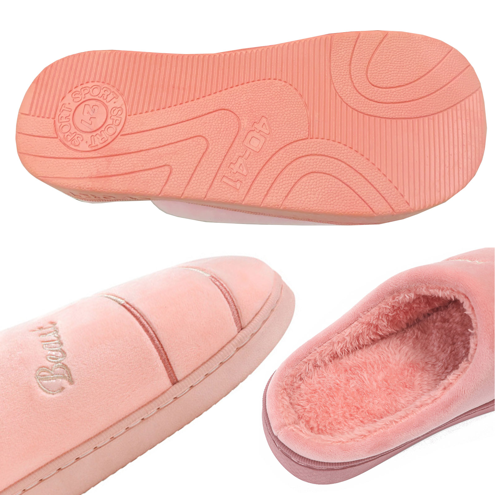 รองเท้าใส่ในบ้าน รุ่น ขีด Beast สไตล์เกาหลี ผ้าฝ้าย(Cotton) ขนนุ่ม พื้นนิ่ม ใส่สบายเท้า พื้นยางกันลื่น