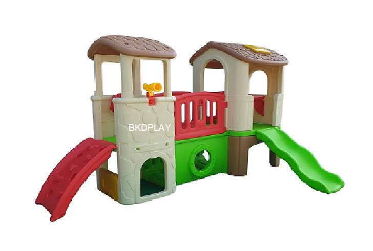 บ้านน้อย2ชั้น หลังคาสีน้ำตาล สไลเดอร์พร้อมปีนป่าย บ้านสไลเดอร์ของเล่น บ้านน้อยสองชั้น สไลเดอร์บ้าน,บ้านกระดานลื่น, เครื่องเล่นสนาม ในร่ม กลางแจ้งพร้อมส่ง kidszone
