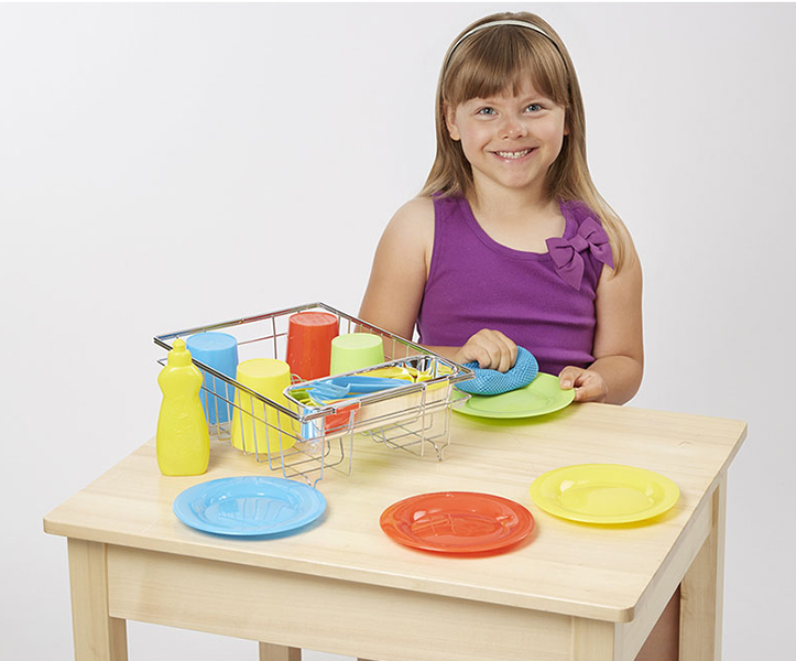 ชุดทำความสะอาดจาน ชาม ทำจากวัสดุคุณภาพดี สวมบทบาททำอาหาร จำแนกแยกแยะ เสริมการรู้จัดสีและจำนวน Wash & Dry Dish Set Melissa&Doug, ของเล่นเสริมพัฒนาการ, ของเล่น