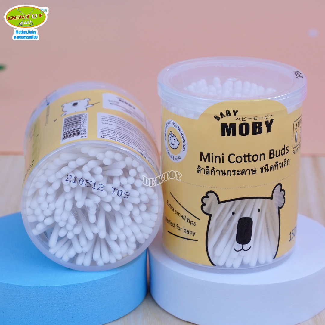 Baby moby เบบี้โมบี้ สำลีก้านจิ๋ว คอตตอนบัตก้านกระดาษหัวเล็ก 150 ก้าน
