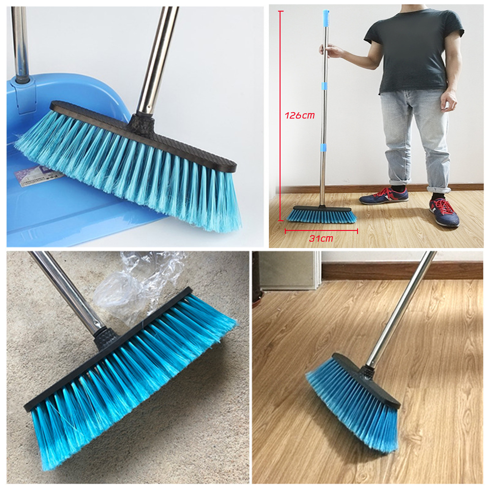 ไม้กวาดด้ามยืดหด สแตนเลส รุ่นขนแปรงใหญ่ ยืดหดได้ 92-131cm ถอดประกอบได้ แข็งแรง ทนทาน