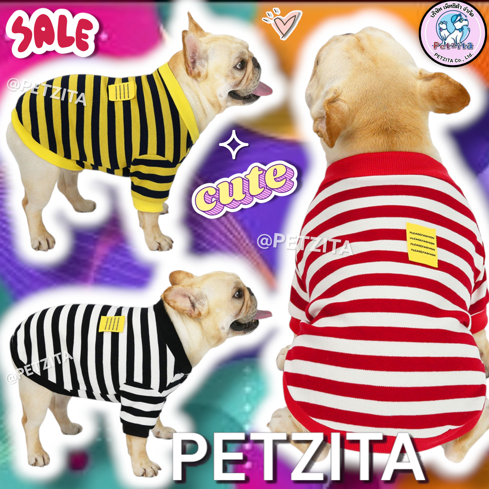 🇹🇭พร้อมส่ง🇹🇭🔴✴️ เสื้อลายทางสุดเท่ห์ เสื้อหมาอ้วน for pet สุนัข หมา แมว