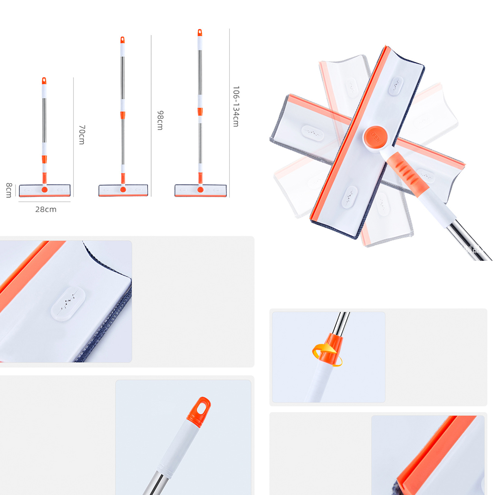 🔥Sale ลดราคา🔥 ไม้ถูเช็ดกระจก มี2รุ่น C30/คอดัดโค้ง ด้ามยืดหด สแตนเลส หัวปรับ 5ระดับ ยางซิลิโคน เสริมแผ่นช่วยรีดน้ำ เปลี่ยนผ้าไมโครไฟเบอร์ได้