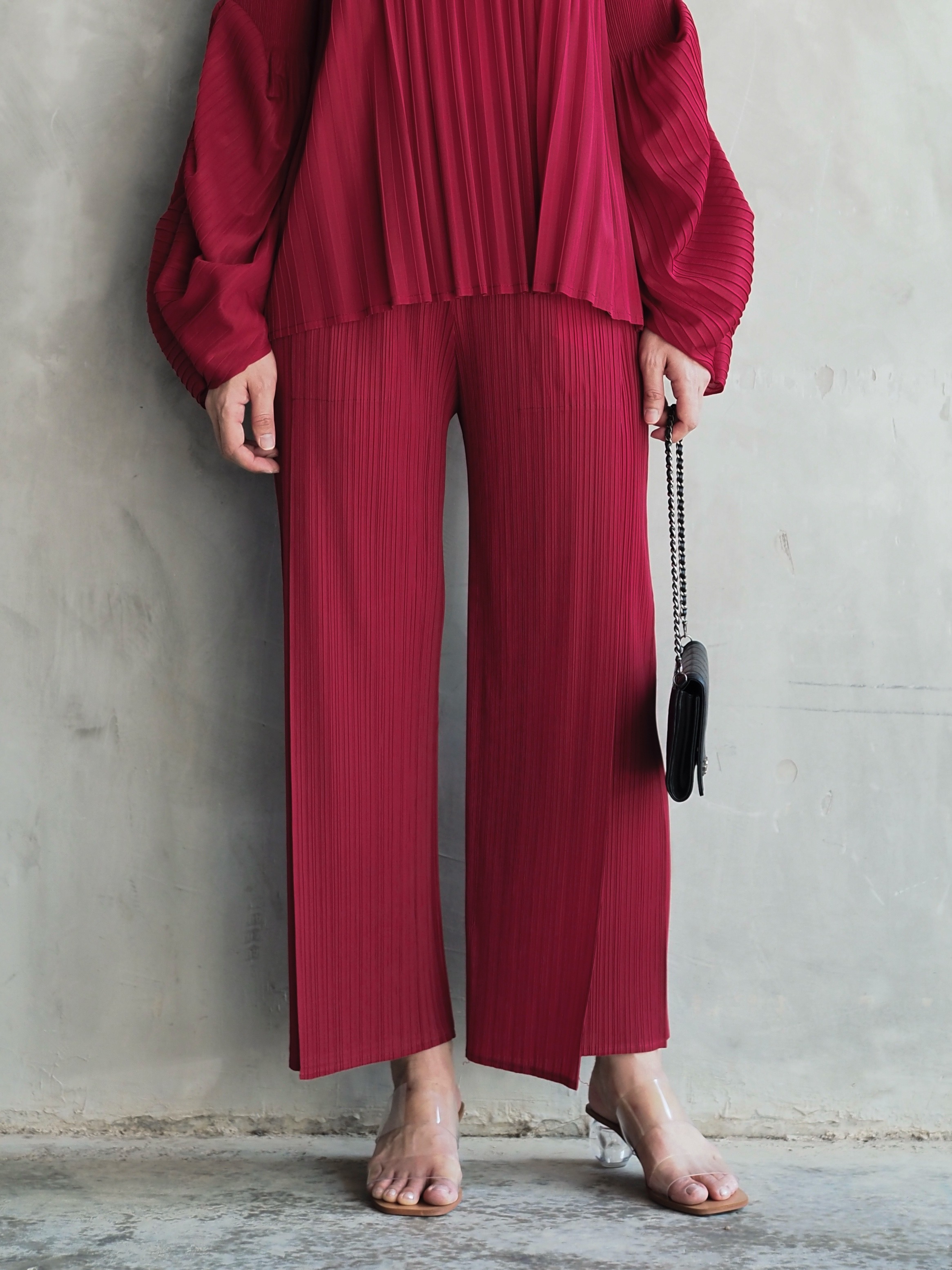 เพิ่มสีใหม่ ยาว37นิ้ว! 2MUAY รุ่น GJO7271 กางเกงอัดพลีทงานคุณภาพ BAT STRAIGHT LAYER PLEATED PANTS 18สี FREE SIZE