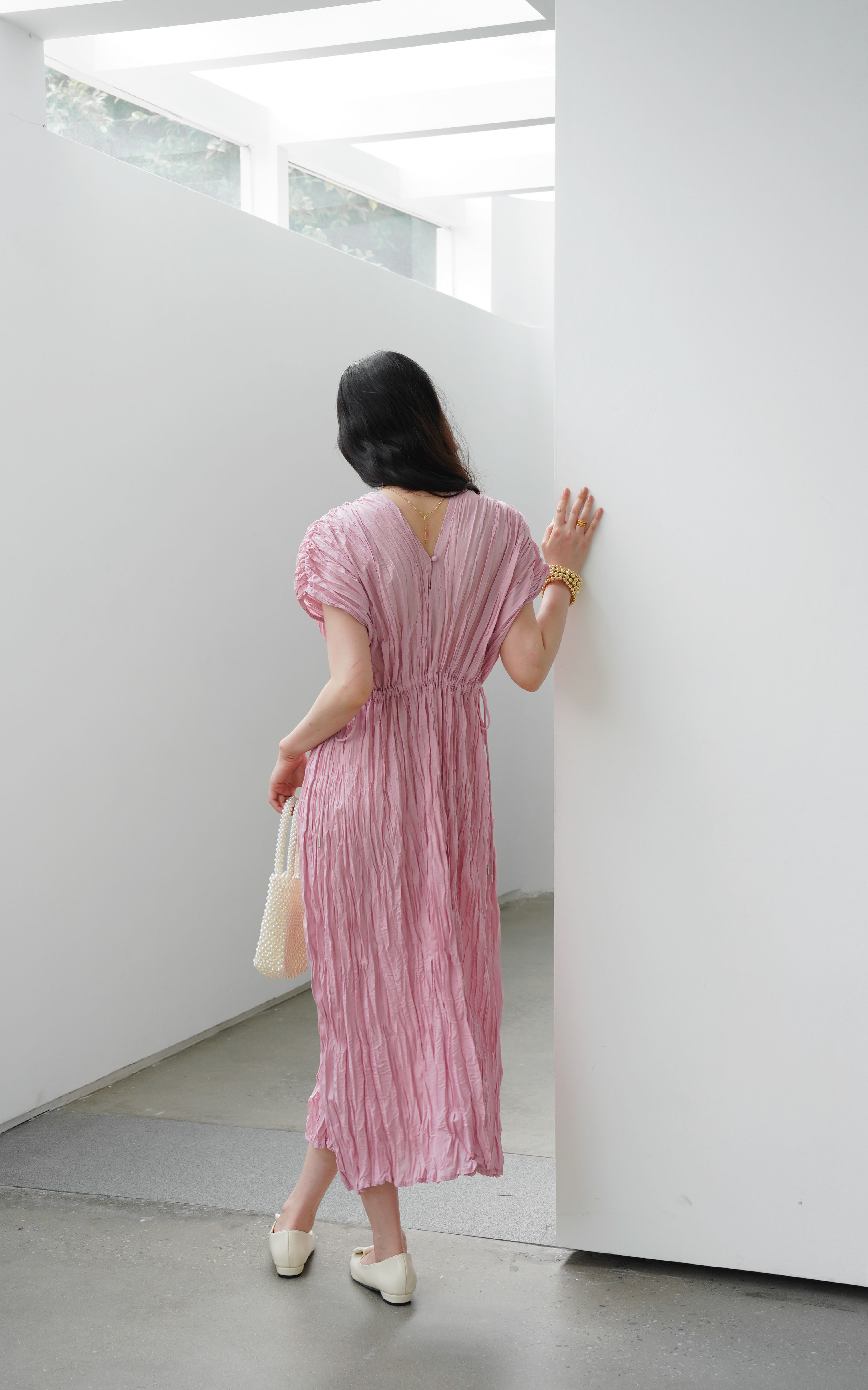 ปรับราคาลง20%!! 2MUAY รุ่น GJO3558 เดรสพลีทคุณภาพ V NECK WAIST TIE PLEATED DRESS 6 สี FREE SIZE