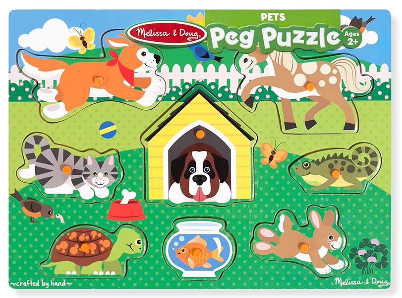 พัซเซิลแบบมีที่จับ รุ่นสัตว์เลี้ยง ส่งเสริมพัฒนาการทางความคิด มือ และสมอง Pets Peg Puzzle Melissa&Doug, ของเล่นเสริมพัฒนาการ,ของเล่น