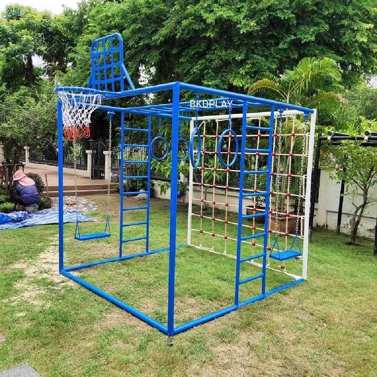 ลูกเต๋าปีนป่าย ชุดรวมปีนป่ายสี่เหลี่ยมA2 ปีนป่ายเชือก พร้อมบาร์โหน บาร์ไต่ ชิงช้า เครื่องเล่นสนามเหล็ก เครื่องเล่นสนามกลางแจ้ง OutdoorPlayground