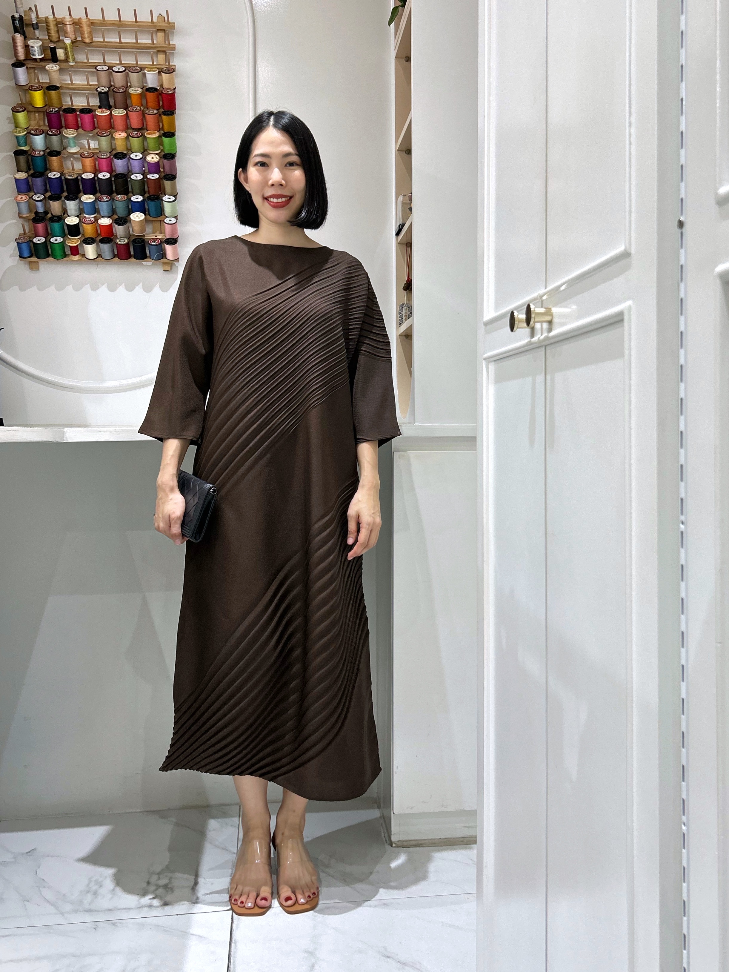 2MUAY รุ่น GJO2017 เดรสอัดพลีทคุณภาพ CHIC DIAGONAL PLEATED DRESS 7 สี FREE SIZE