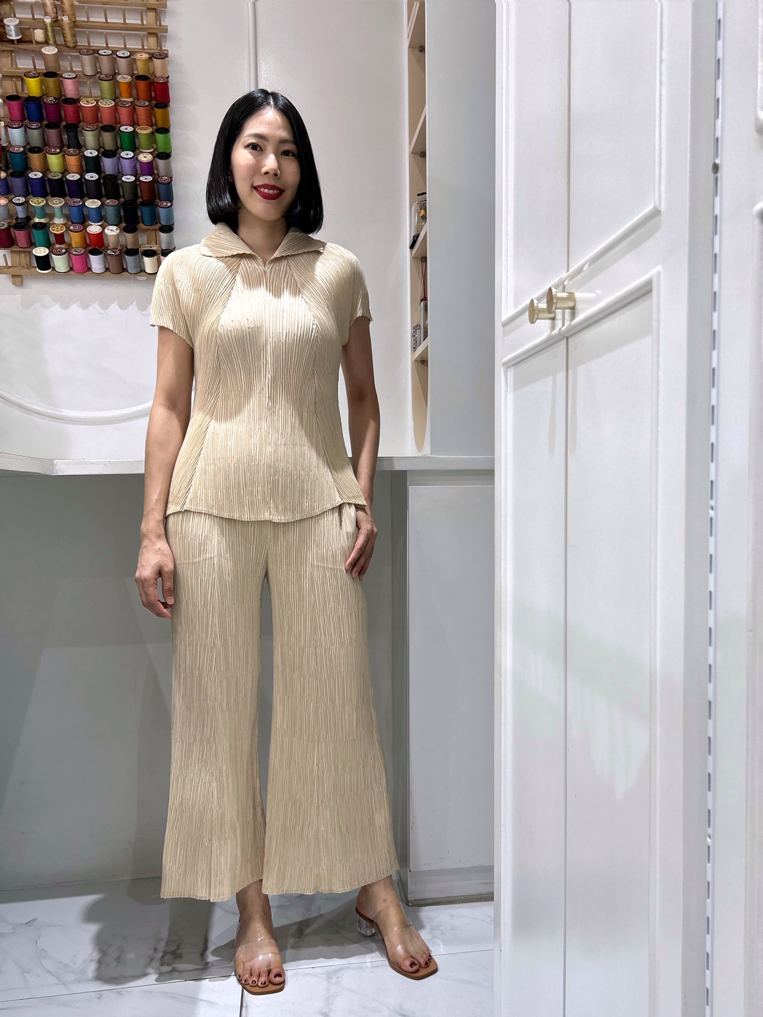 2MUAY รุ่น GA92888 ผ้าMatte เซ็ตอัดพลีท CLASSY COLLAR PLEATED SET 6 สี FREE SIZE