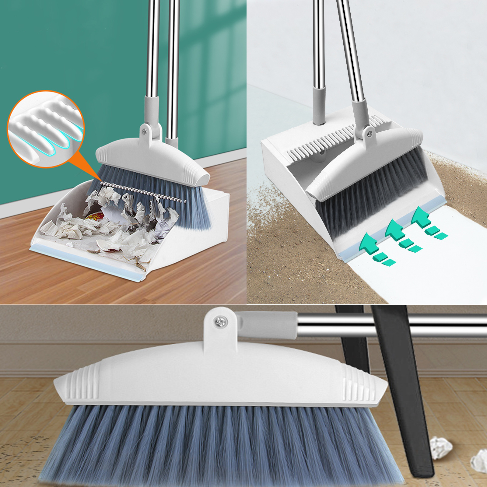 ชุดไม้กวาด+ที่ตักขยะ รุ่นพับได้ ไม้กวาดปรับองศาการกวาดได้ ที่ตักขยะพับได้ ประหยัดพื้นที่ ดีไซน์สวย