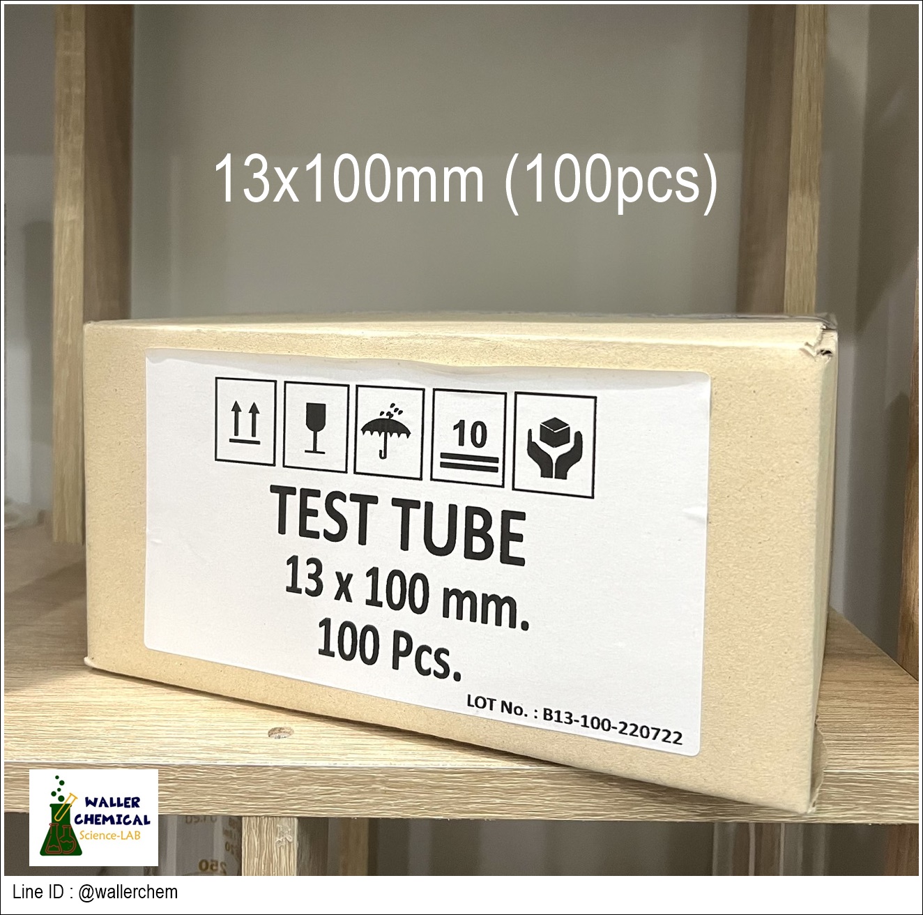 หลอดทดลองแก้ว (Test Tube) 13x100mm (100ชิ้น/กล่อง) Thai
