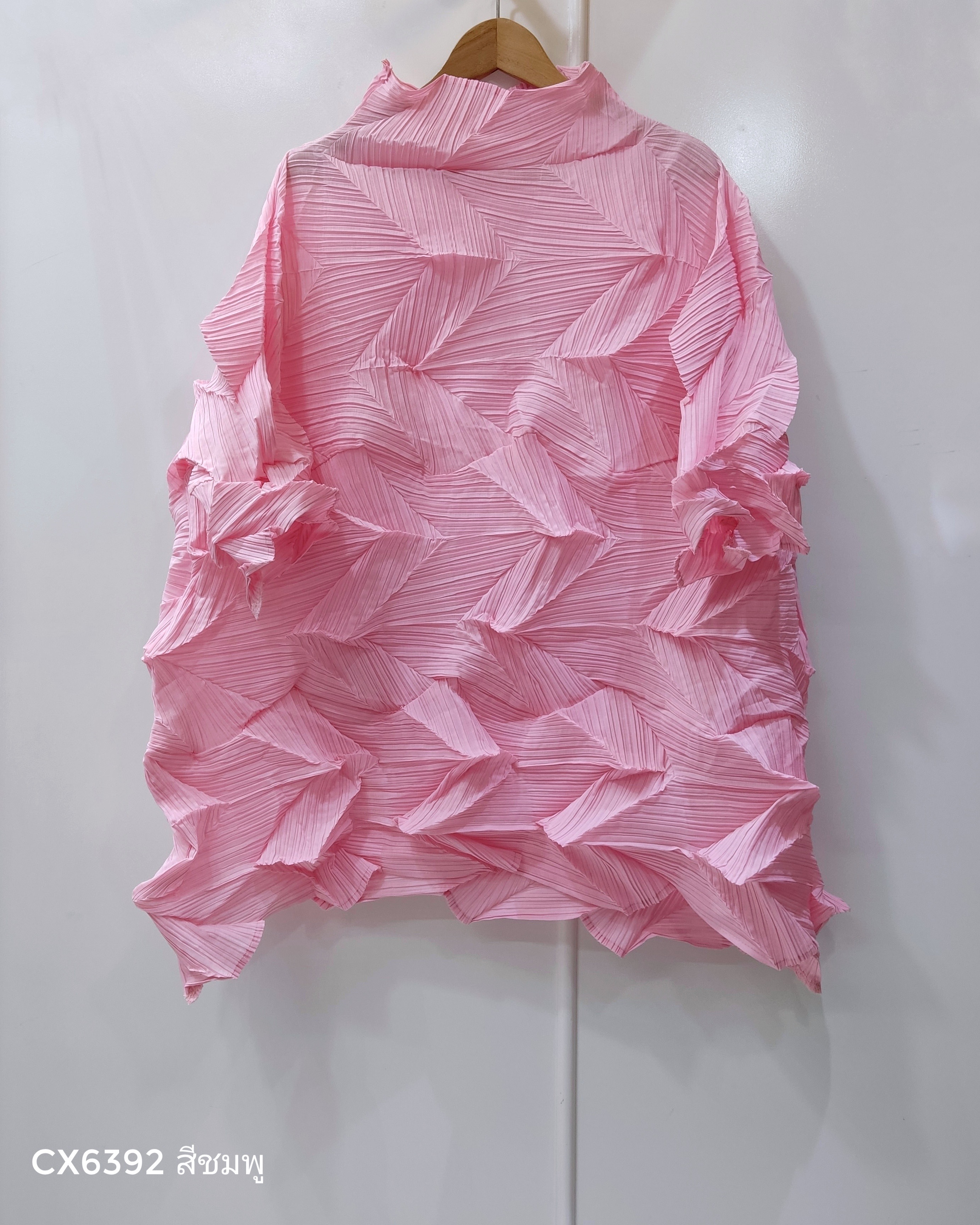 อกถึง60 ยาว31นิ้ว 2MUAY รุ่น CX6392 เสื้อพลีทคุณภาพ HIGH NECK ZIG ZAG PLEATED TOP 10 สี FREE SIZE