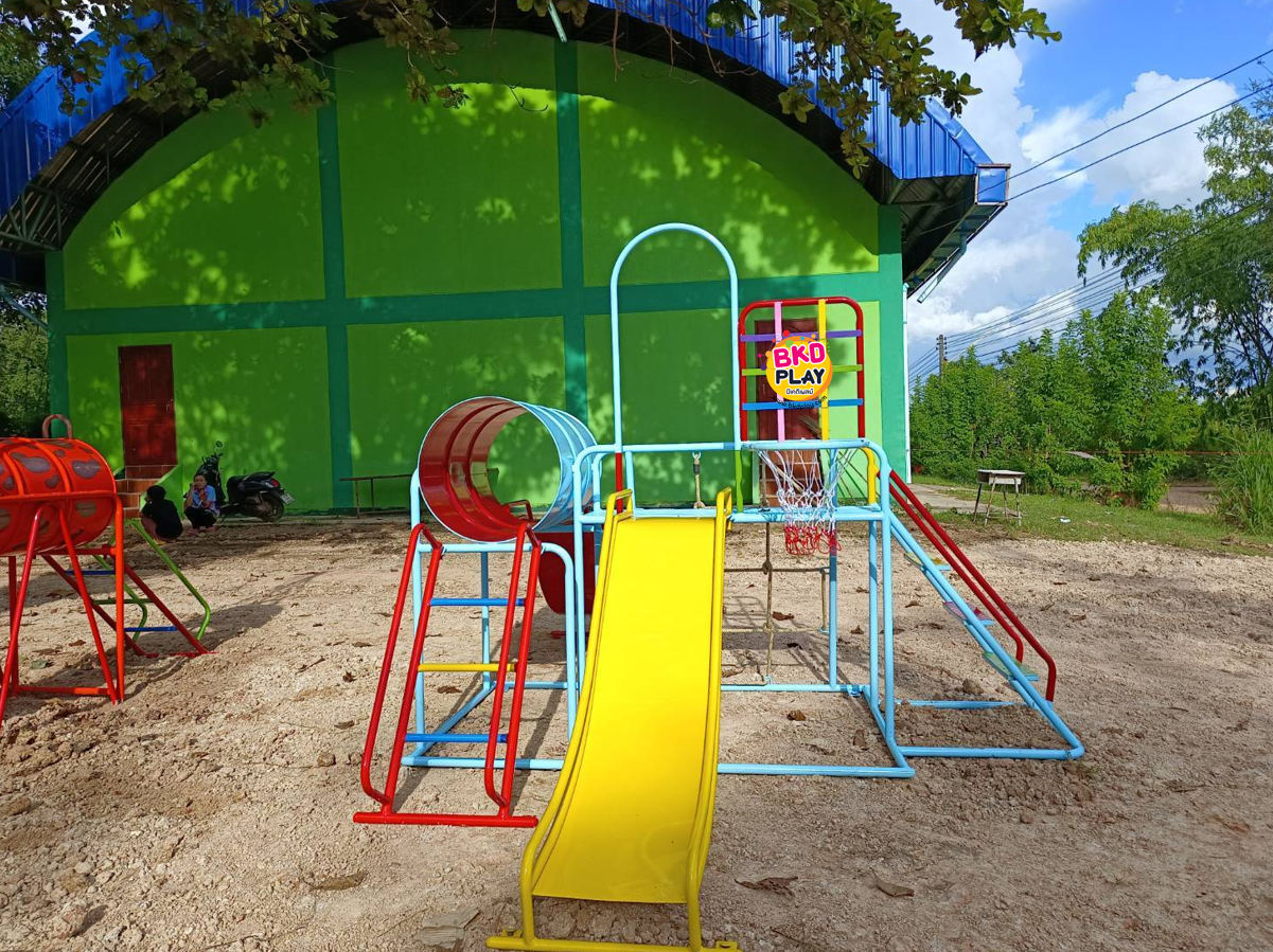เครื่องเล่นสนามชุดรวมD ประกอบด้วยสไลเดอร์ปีนป่ายแป้นบาสและถังลอด, เครื่องเล่นสนามกลางแจ้ง , เครื่องเล่นสนามเหล็ก, ของเล่น, OutdoorPlayground,สนามเด็กเล่น,เครื่องเล่นงบสพฐ.ประชารัฐ ราคาโรงงาน
