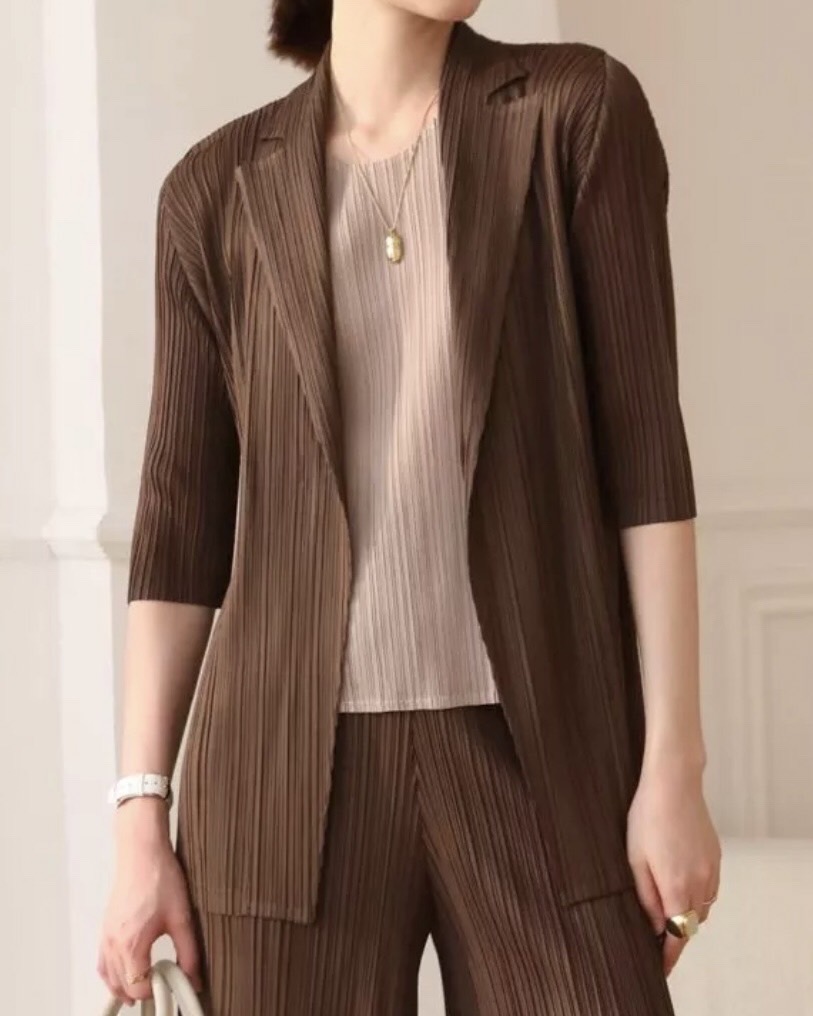 2MUAY รุ่น GJO7717 เสื้อสูท เสื้อคลุมอัดพลีทคุณภาพ 9สี FREE SIZE HALF SLEEVE COLLAR PLEATED CARDIGAN / JACKET