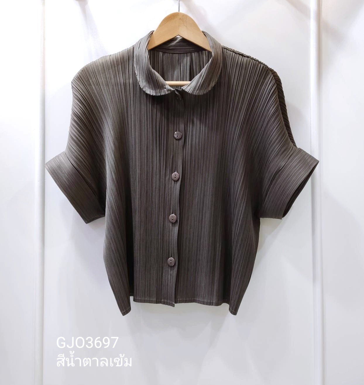 2MUAY รุ่น GJO3697 เสื้อผู้หญิง เสื้อพลีทคุณภาพ 12 สี FREE SIZE EVERYDAY COLLAR BUTTON FRONT PLEATED TOP