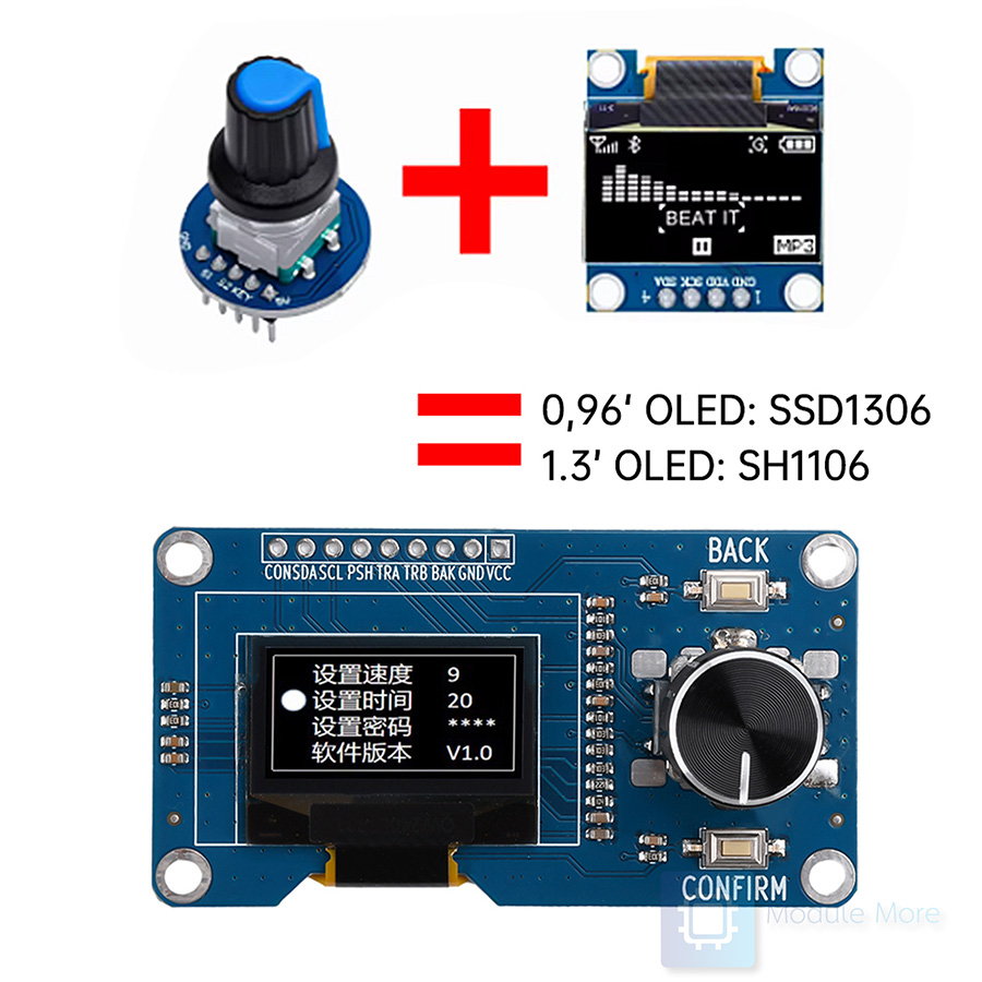 โมดูลจอพร้อมปุ่ม knob 0.96/1.3 Inch OLED Display Screen With EC11 Rotary Encoder Module IIC Interface