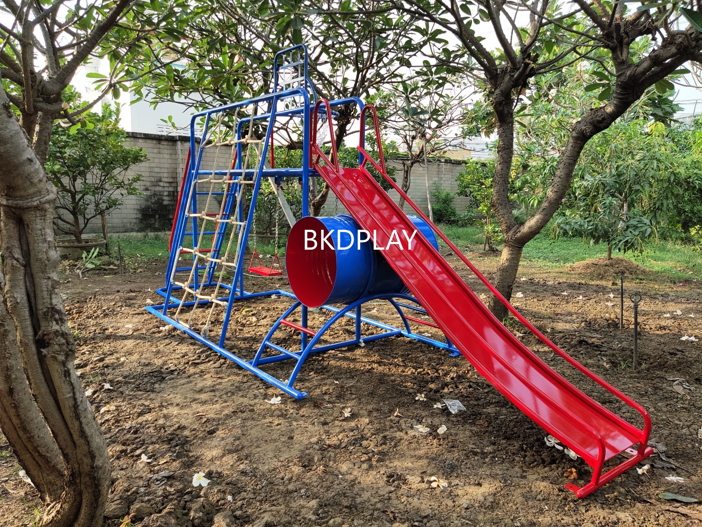 ชุดรวม E เชือกถักใหญ่ ประกอบด้วยสไลเดอร์ชิงช้าปีนป่ายแป้นบาสและถังลอดถ้ำ กระดานลื่นเหล็ก เครื่องเล่นสนามกลางแจ้ง เครื่องเล่นสนามเหล็ก OutdoorPlayground,ผลิตเครื่องเล่นสนาม,เครื่องเล่นในสนามเด็กเล่น,เครื่องเล่นงบสพฐ.,ประชารัฐ, ราคาโรงงาน