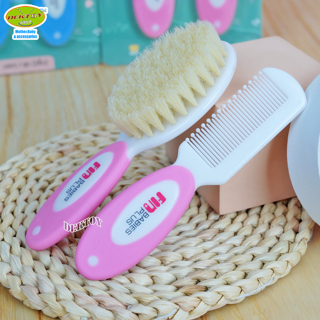 Fin แปรงหวีผมเด็ก ขนแพะแท้100% เซ็ท 2 ชิ้น อ่อนนุ่ม อ่อนโยน BPA free รุ่น ST085