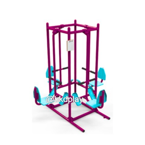 เครื่องออกกำลังกายกลางแจ้งผู้ใหญ่,บริหารขา-เข่า-น่อง (แบบขาดันยกตัว 4 ที่),ลานกีฬาอเนกประสงค์ ,สวนสาธารณะ ,เทศบาล ,หมู่บ้าน ,ผลิตในไทย ,สั่งทำตามสีที่ต้องการได้ ขนาด 240 x 240 x170 ซม.