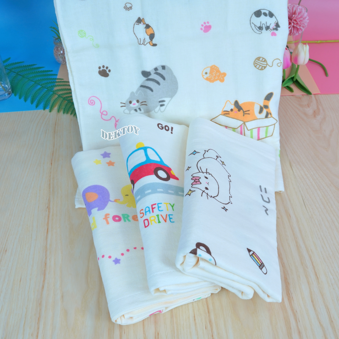 ผ้าเช็ดตัวเด็ก2หน้า ผ้าคอตตอน ผ้าขนหนู ไซส์ 24 x 48 นิ้ว