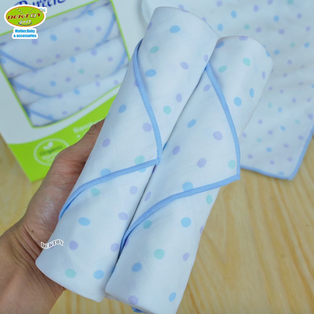 Pureen เพียวรีน ผ้าอ้อมเยื่อไผ่เพียวรีน สีฟ้า 29 x 29 นิ้ว 6 ผืน Organic Bamboo Cloth Diaper