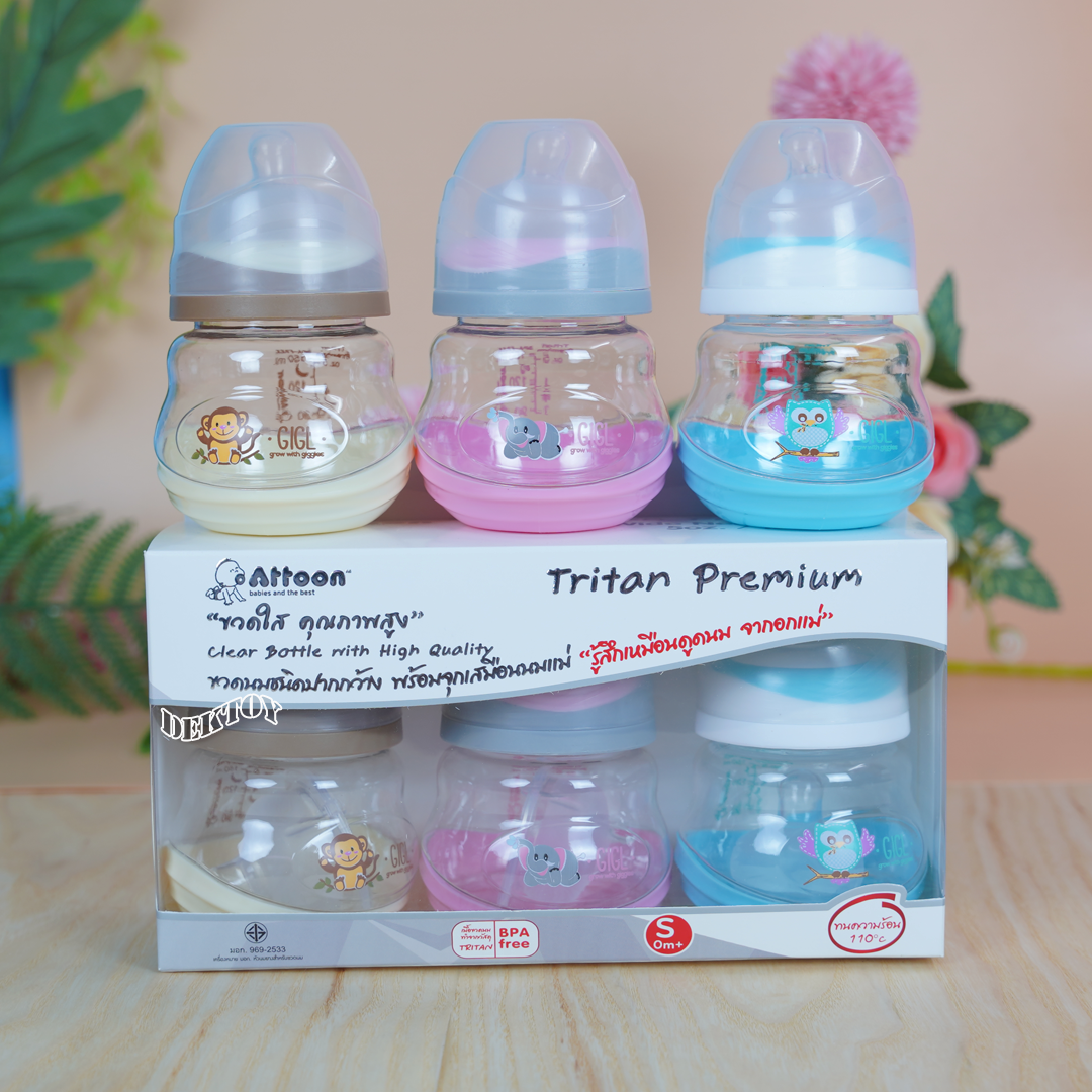 Attoon ขวดนมแอทตูนคอกว้าง5ออนซ์ Tritan แพ็ค3ขวด