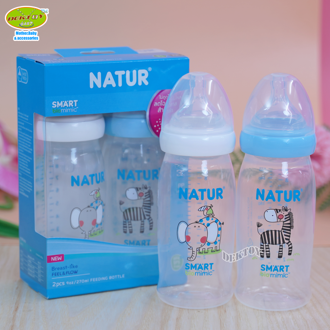 Natur เนเจอร์ ขวดนมเนเจอร์สมาร์ทไบโอมิมิค PP 9 ออนซ์ ม้าลายกับช้างน้อย 80282