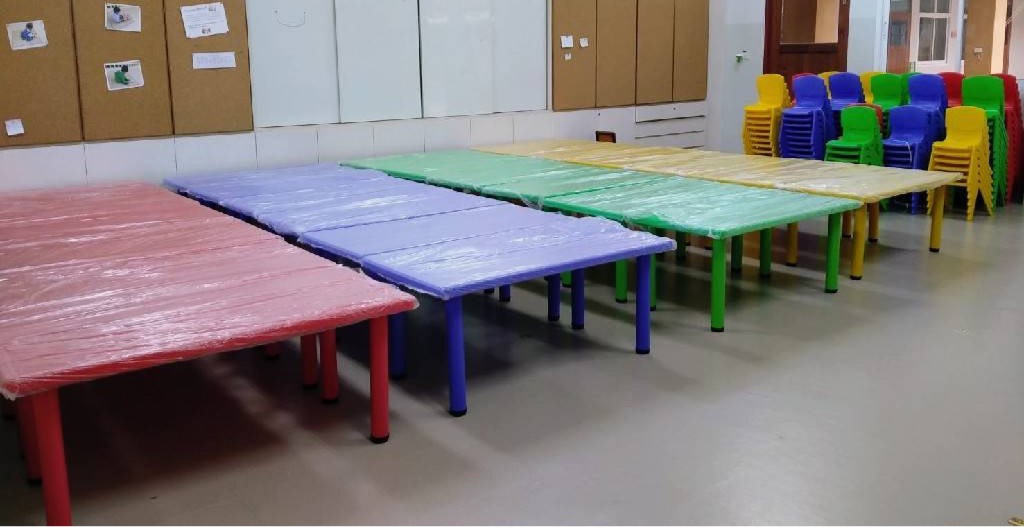 ชุดโต๊ะสี่เหลี่ยมผืนผ้าพร้อมเก้าอี้6ตัว ,โต๊ะนักเรียน ขาเหล็ก,ชุดโต๊ะพร้อมเก้าอี้, ปรับระดับได้พร้อมส่ง สำหรับเด็ก อนุบาล โรงเรียน เนอสเซอรี่ ศูนย์พัฒนาเด็กเล็ก