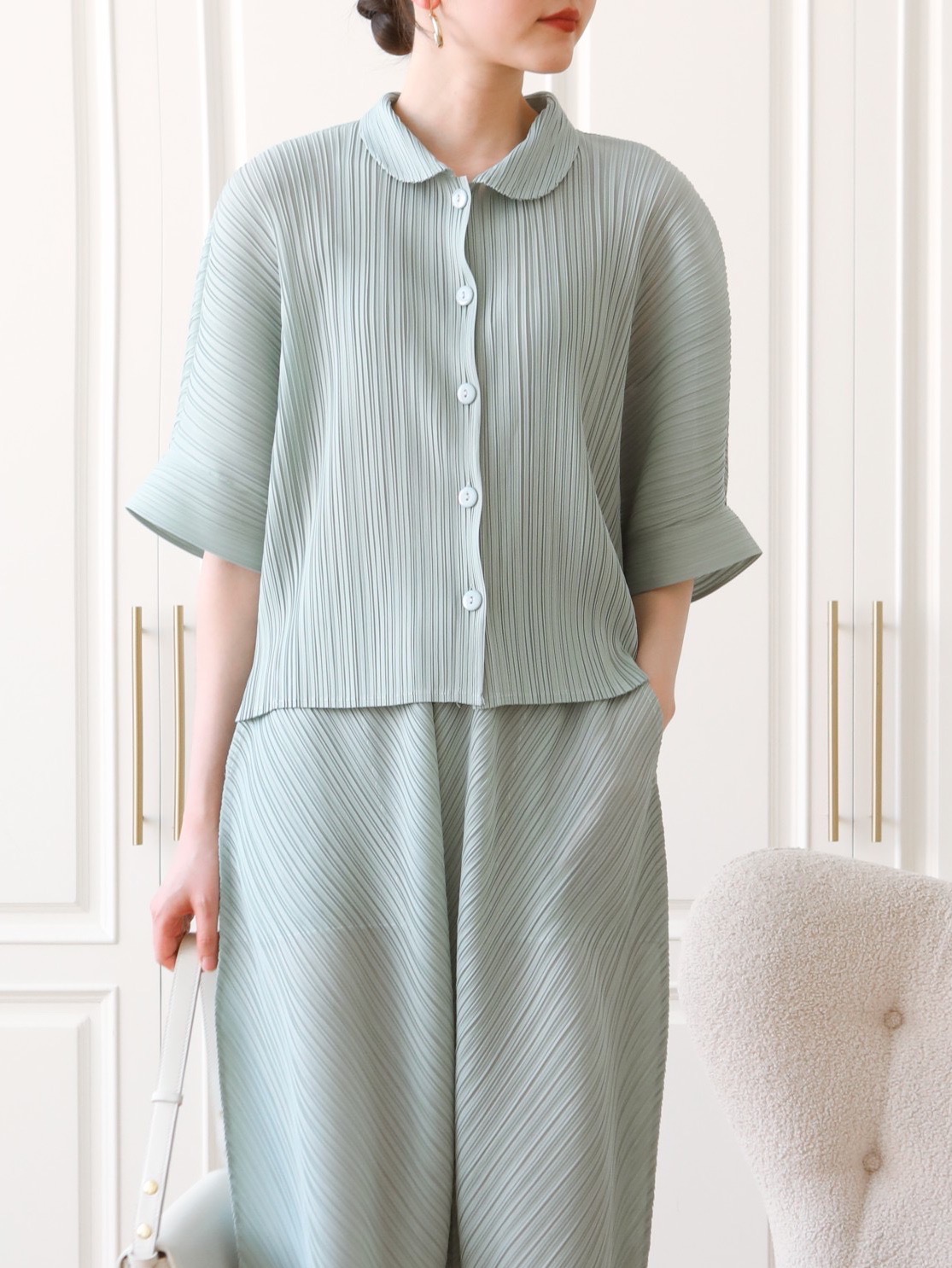 2MUAY รุ่น GJO3697 เสื้อผู้หญิง เสื้อพลีทคุณภาพ 12 สี FREE SIZE EVERYDAY COLLAR BUTTON FRONT PLEATED TOP