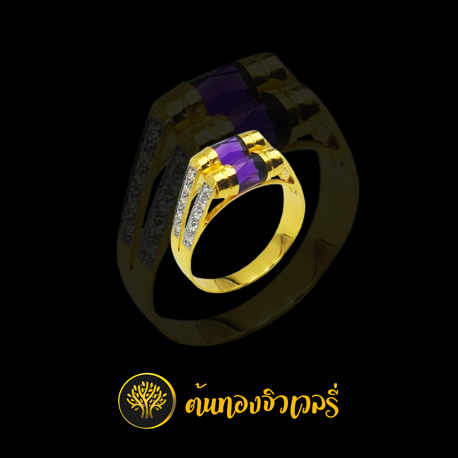 แหวนโกเมนม่วง ก้านแยกฝังเพชร สวยๆ เนียนๆครับ