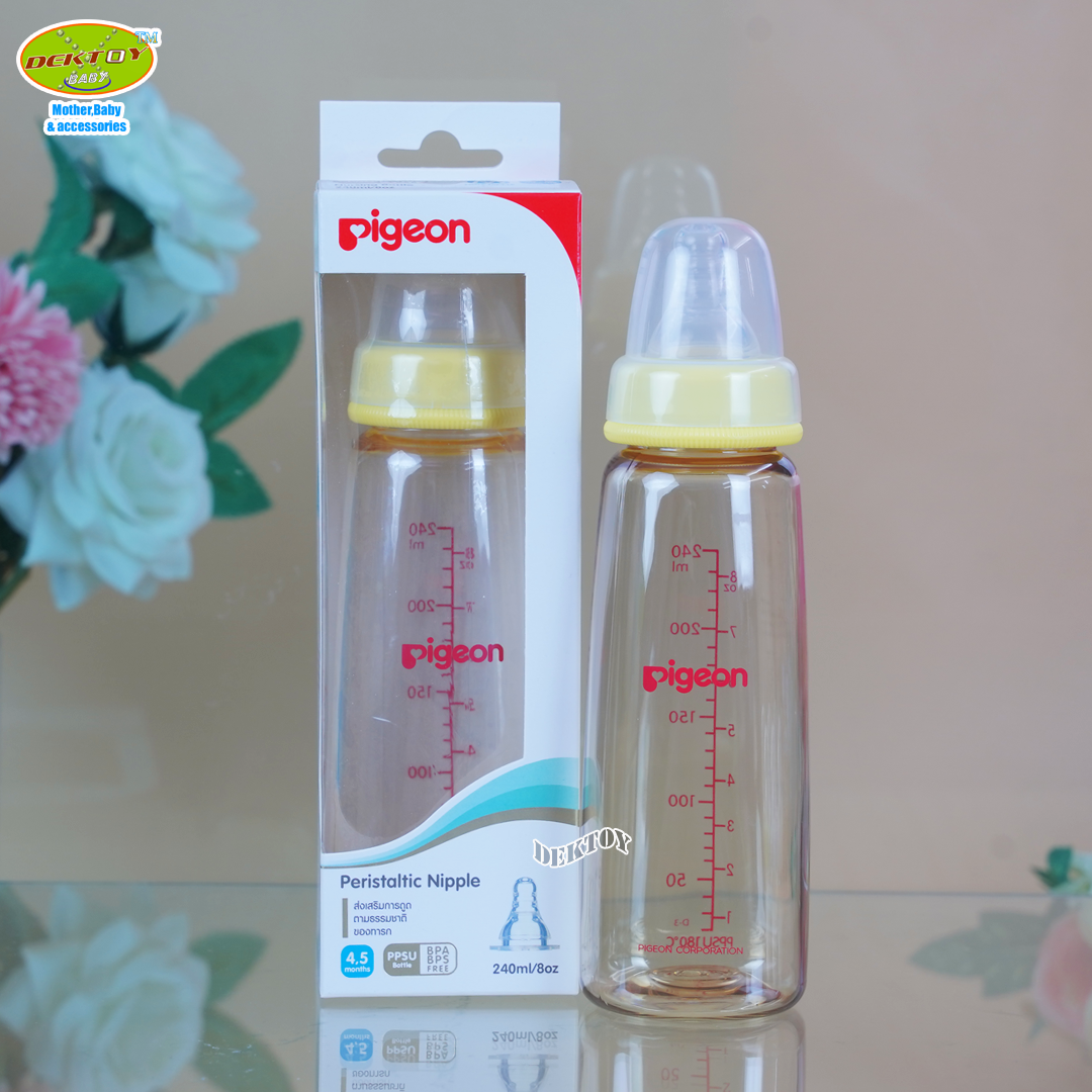 PIGEON พีเจ้น ขวดนมพีเจ้นสีชา PPSU 8 ออนซ์ 240 มล ทรงมาตรฐาน พร้อมจุกนมเสมือนนมมารดา รุ่น มินิ size M