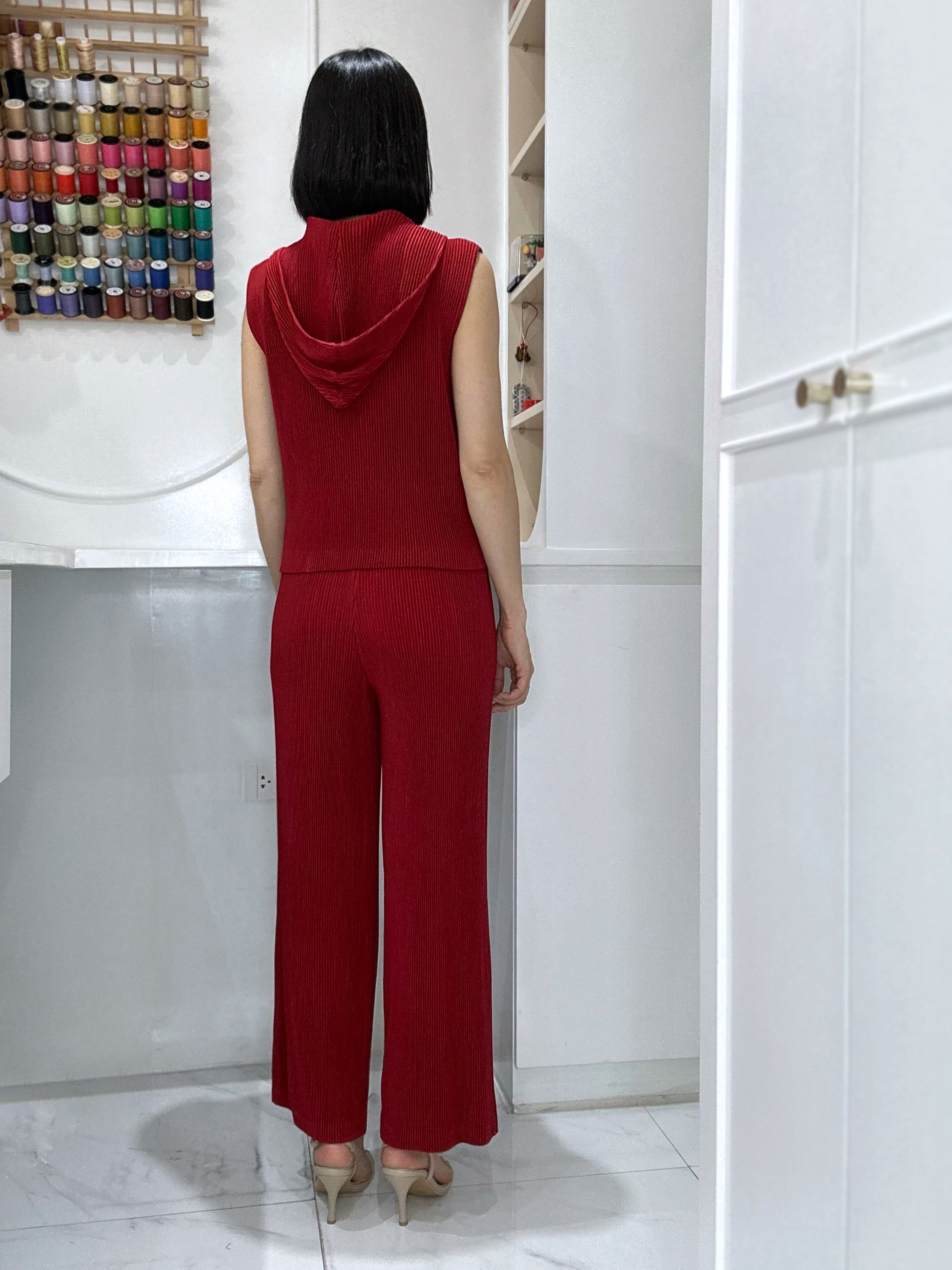 2MUAY รุ่น GJO5103-9 / GJO5151-9 เซ็ตพลีทคุณภาพ THICK SLEEVELESS HOODED TOP WITH PANT PLEATED SET 8สี FREE SIZE