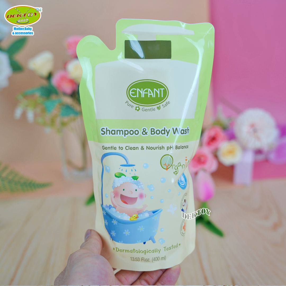 Enfant อองฟองต์แชมพูและครีมอาบน้ำORGANIC SHAMPOO & BODYWASH ใช้ได้ตั้งแต่แรกเกิด ถุง400มล.