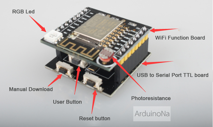 Nodemcu Witty Cloud Development Board ESP-12F พร้อมไฟ RGB และ เซนเซอร์ LDR