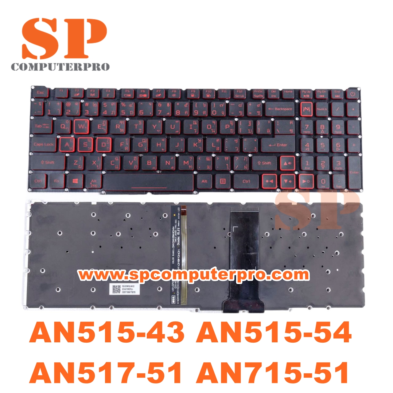 ACER KEYBOARD คีย์บอร์ดโน๊ตบุ๊ค ACER NITRO 5 NITRO 7 AN515-43 AN515-54 AN517-51 AN715-51 สีแดงมีไฟ