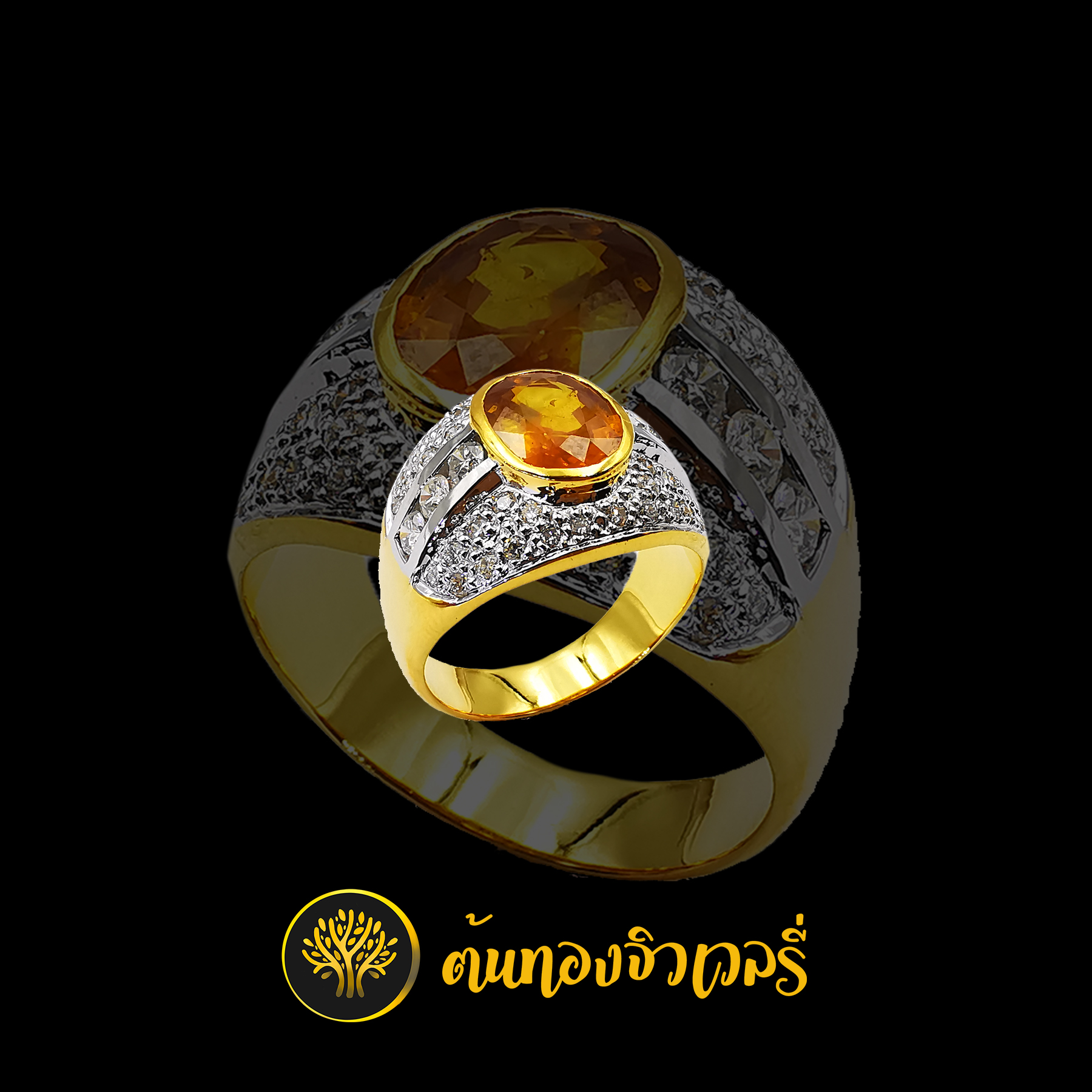 แหวนพลอยบุษราคัม ล้อมเพชร แน่นๆ พลอยเด่นๆ เพชรแน่นๆ สุดจัดครับงานนี้
