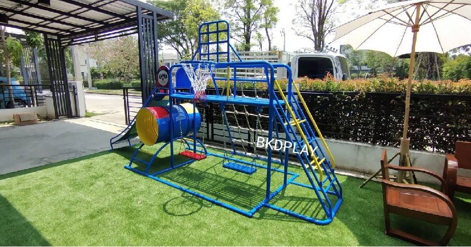 ชุดรวม H เครื่องเล่นสนามแบบเหล็ก ประกอบด้วยสไลเดอร์ชิงช้าปีนป่ายแป้นบาส (ถักเล็ก) , เครื่องเล่นสนามกลางแจ้ง , OutdoorPlayground,ผลิตเครื่องเล่นสนาม,เครื่องเล่นงบสพฐ.ประชารัฐ ราคาโรงงาน