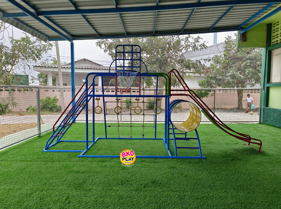 ชุดรวม H เครื่องเล่นสนามแบบเหล็ก ประกอบด้วยสไลเดอร์ชิงช้าปีนป่ายแป้นบาส (ถักเล็ก) , เครื่องเล่นสนามกลางแจ้ง , OutdoorPlayground,ผลิตเครื่องเล่นสนาม,เครื่องเล่นงบสพฐ.ประชารัฐ ราคาโรงงาน