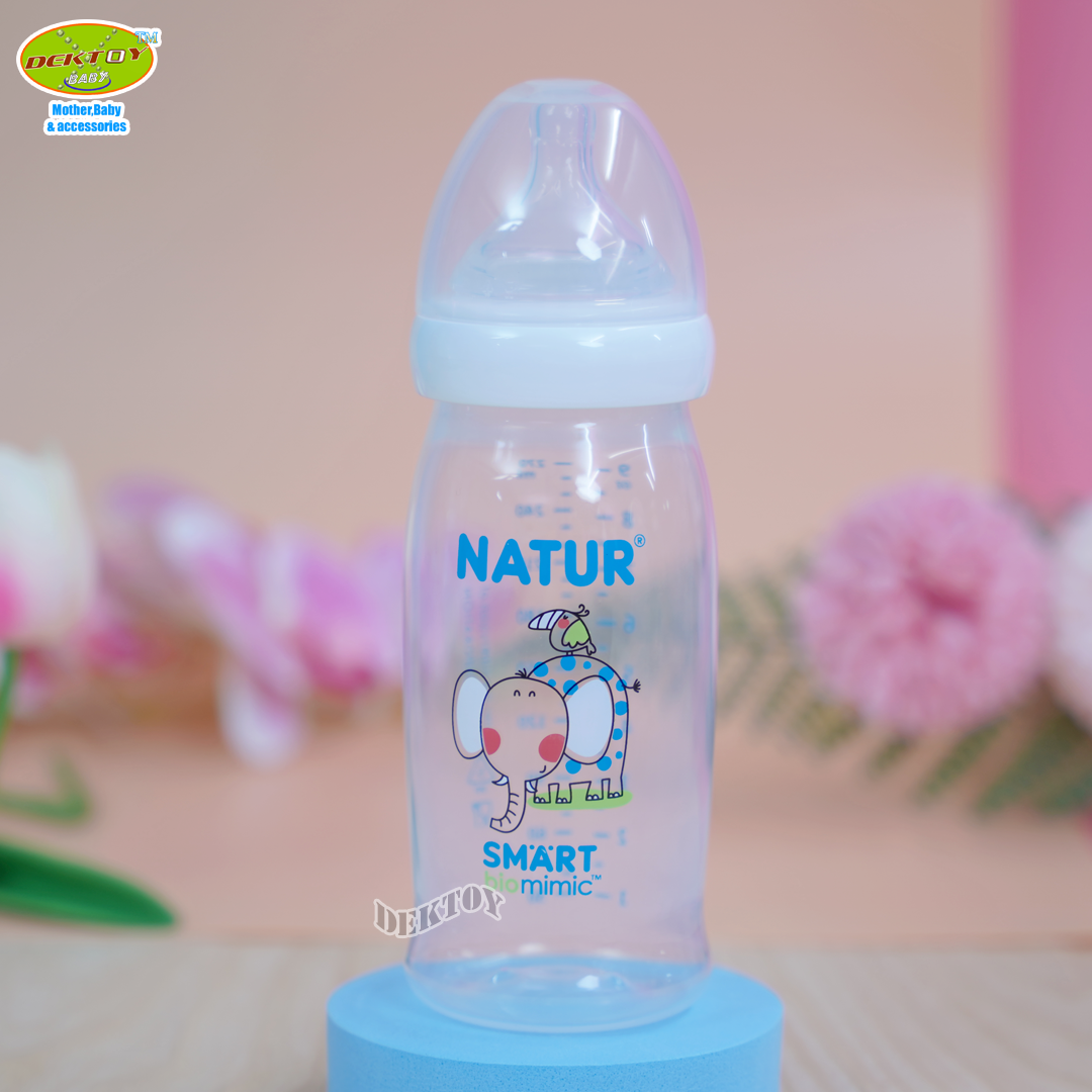 Natur เนเจอร์ ขวดนมเนเจอร์สมาร์ทไบโอมิมิค PP 9 ออนซ์ ม้าลายกับช้างน้อย 80282