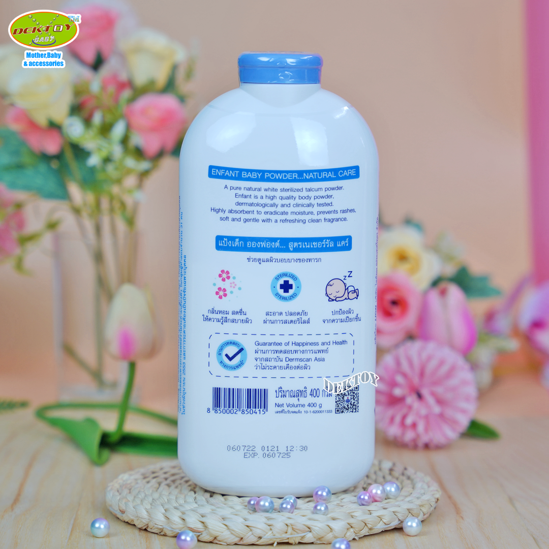 Enfant อองฟอง แป้งเด็กอองฟองต์ สูตรเนเจอร์ แคร์ อ่อนโยน 400 กรัม ฟ้า