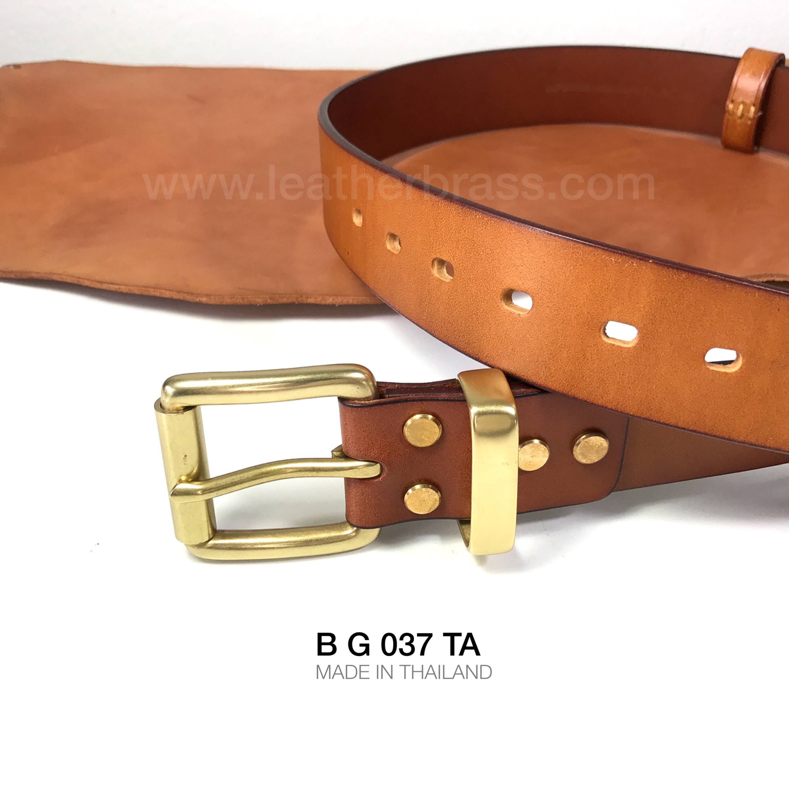 BG037 เข็มขัดหนังฟอกฟาด แนววินเทจ ประกอบหัวเข็มขัดทองเหลืองแท้ หมุดทองเหลืองแท้ ขนาด38มิล