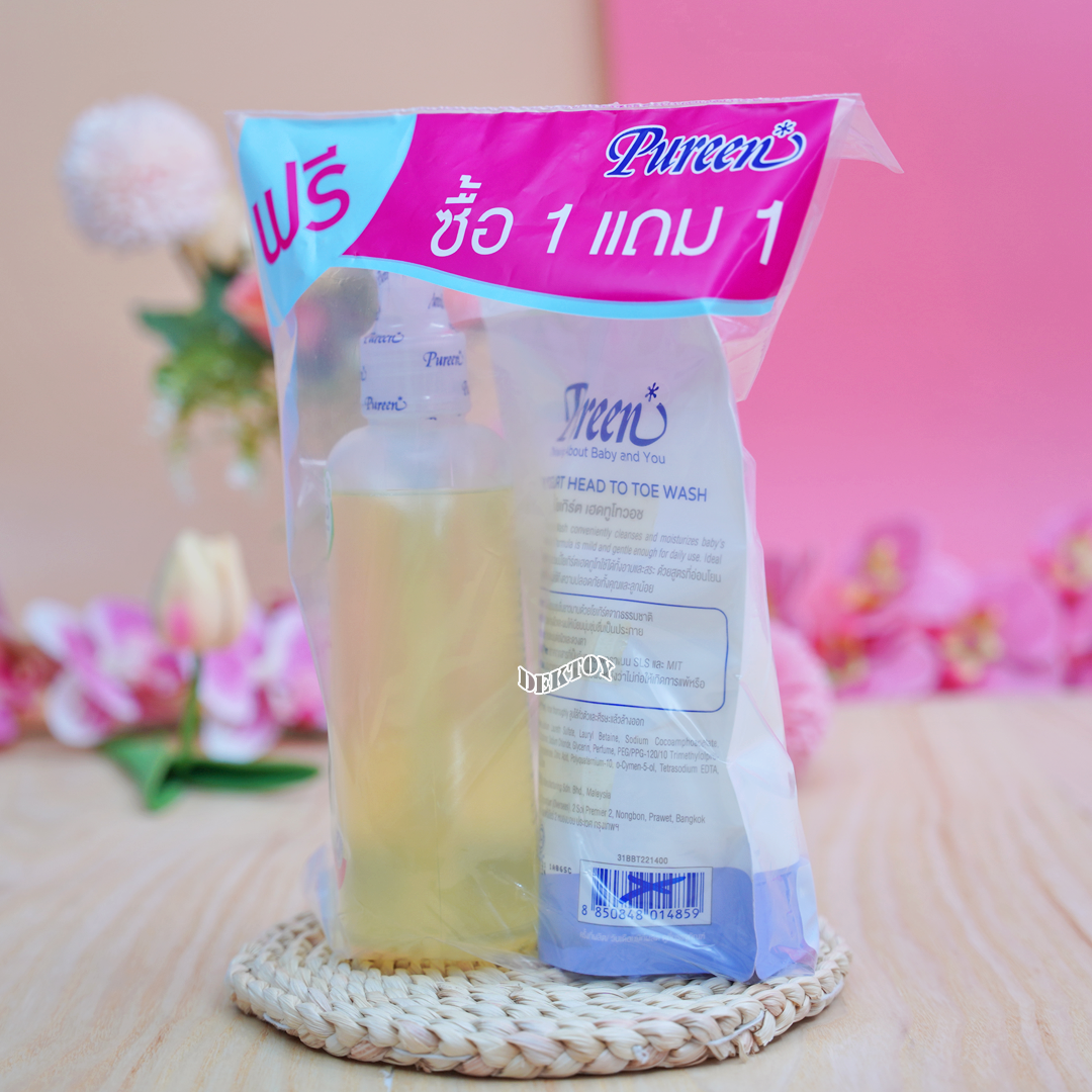 1แถม1 สบู่เหลวอาบสระผมเด็ก Pureen เพียวรีน เบบี้เฮดทูโทวอช 500 มล. แถม เบบี้โยเกิร์ตเฮดทูโทวอช 400 มล.(ปั๊มแถมถุง)