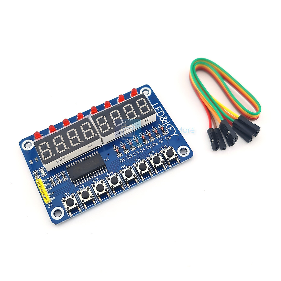 โมดูลตัวเลข 8 หลัก พร้อมปุ่มและไฟ LED switch display TM1638 (8-digit digital tube\LED\button)