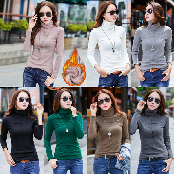 เสื้อคอเต่าแขนยาว ผ้าคอตตอนซับกำมะหยี่กันหนาว-12292