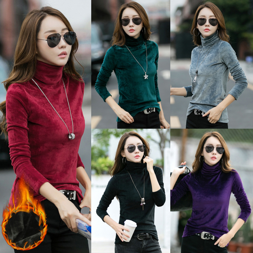 เสื้อคอเต่าแขนยาว ผ้ากำมะหยี่บุขนสองด้าน-12337